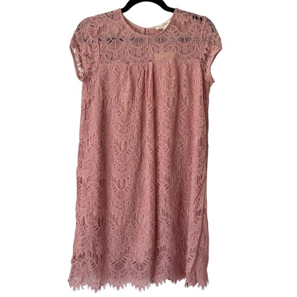 NWT Rebellion Again Mauve Pink Floral Lace Overlay Shift Dress Size Small - Picture 1 of 9
